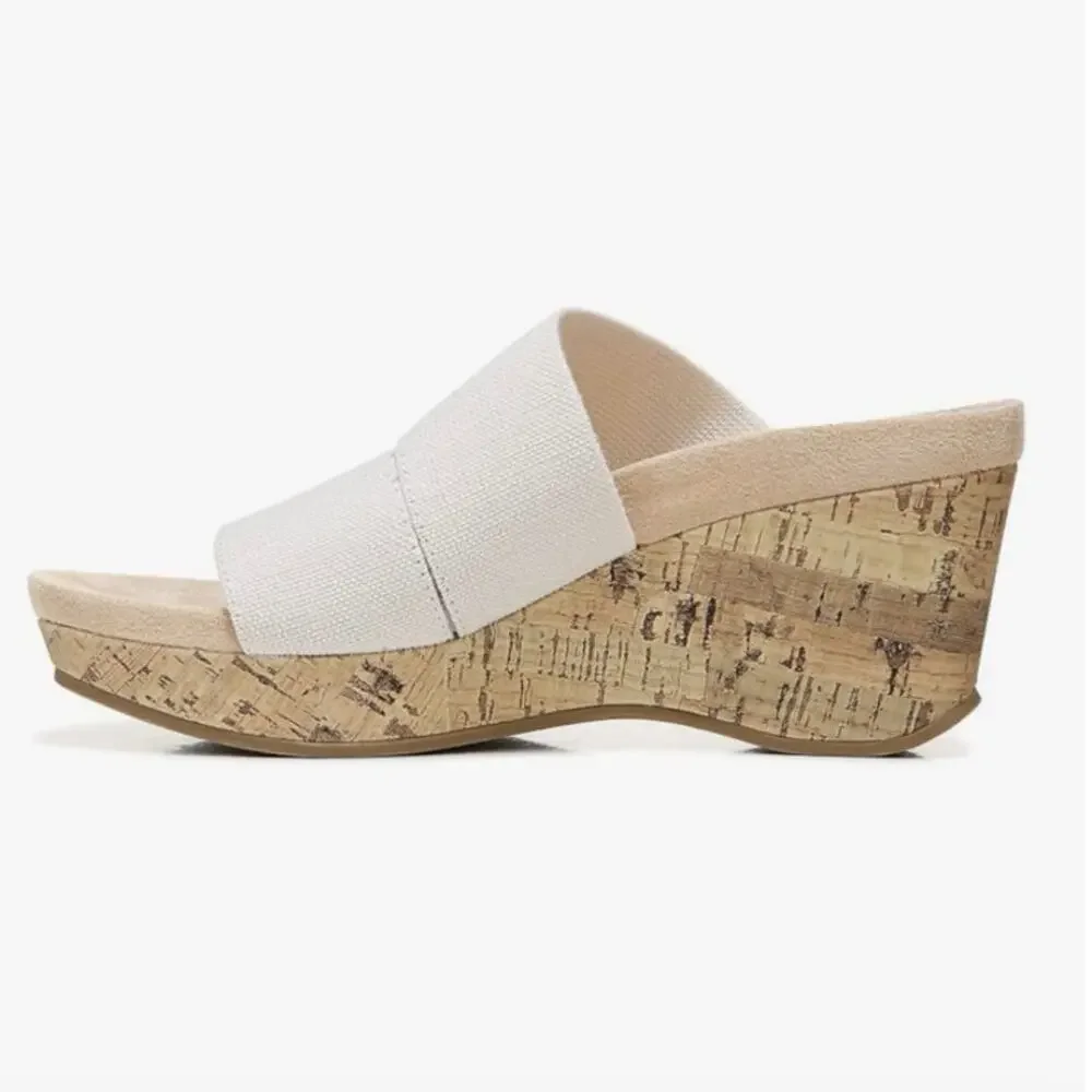 Life Stride Divine Neutral Double Strap Wedge Cork Heel Sandals Size 6